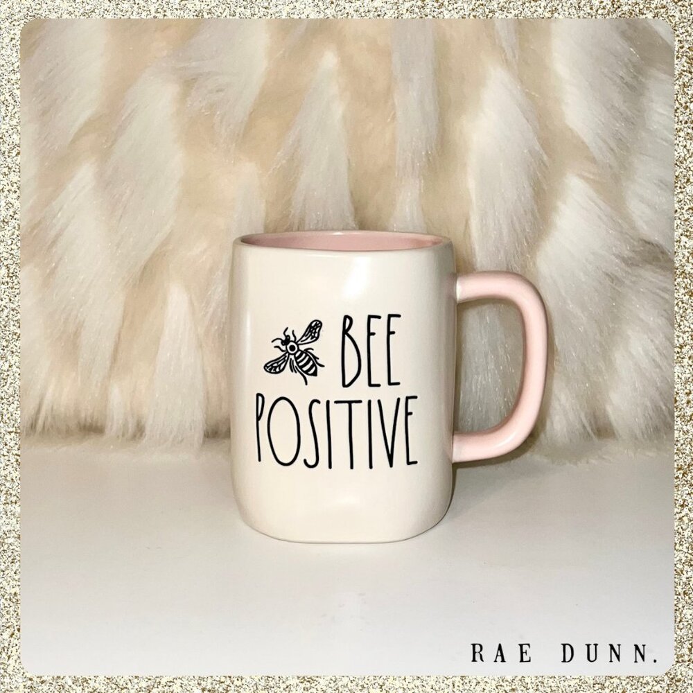 🐝 Rae Dunn "Bee Positive" 16oz Ceramic Coffee Mug NWOT